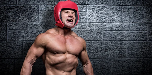 Kızgın boksör şapkalar ile — Stok fotoğraf
