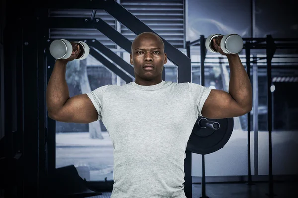 Fit man exercising with dumbbell — Stock Photo, Image