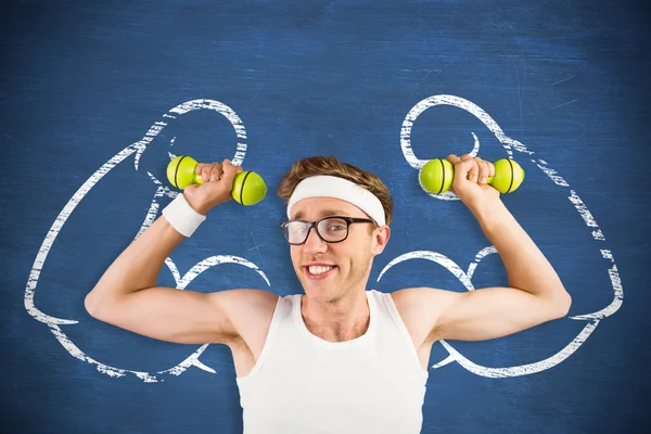 Composite image of nerd lifting weights — Stock Photo, Image