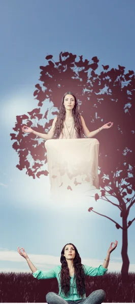 Složený obraz ženy, meditace — Stock fotografie