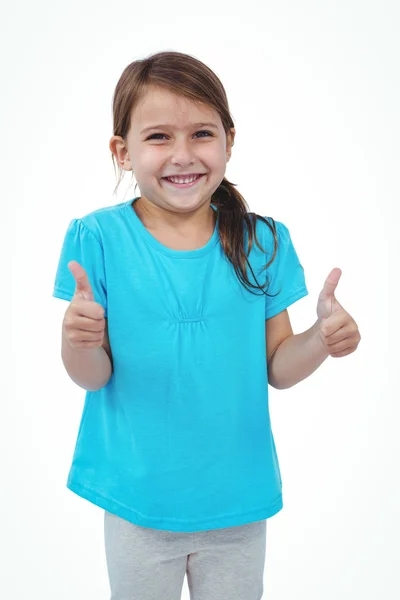 Standing girl showing thumbs to camera — Stock Photo, Image