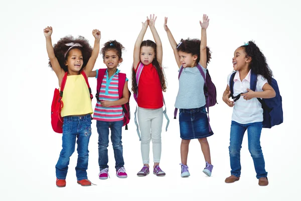 Cute girls raising hands up — Stock Photo, Image