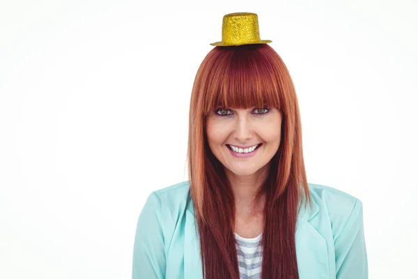 Sonriente mujer hipster usando sombrero de fiesta —  Fotos de Stock