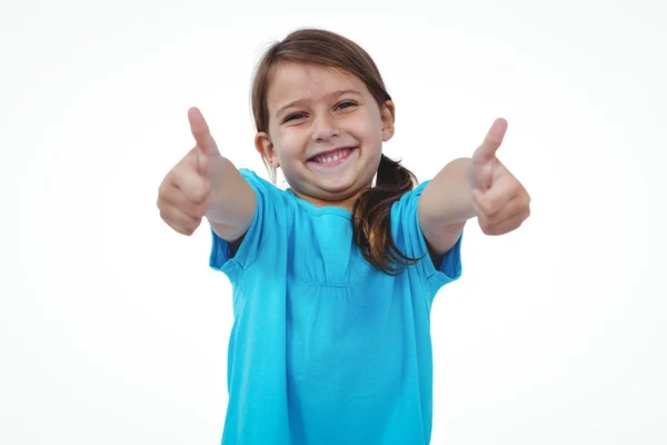 Standing girl showing thumbs to camera — Stock Photo, Image