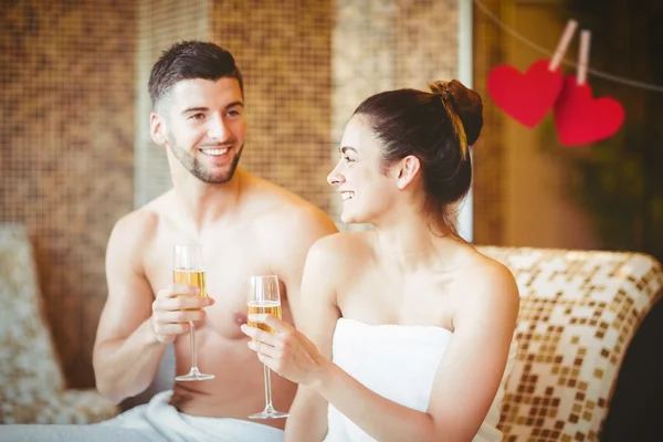 Romantic couple together with champagne glass — Stock Photo, Image