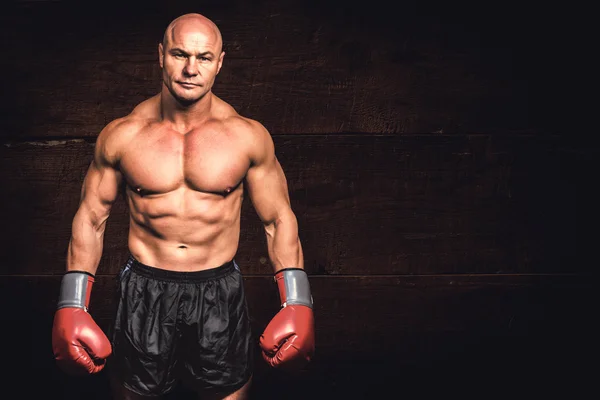 ボクシング グローブでハゲ男の肖像 — ストック写真
