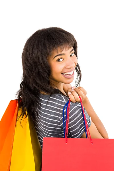 Mulher casual segurando sacos de compras — Fotografia de Stock