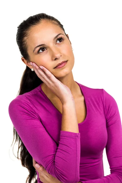 Thoughtful woman with hand on cheek — Stock Photo, Image