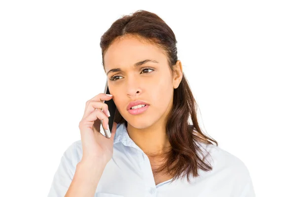 Worried casual woman on phone — Stock Photo, Image