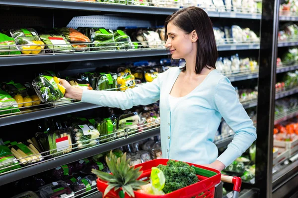 Porträtt av en leende kvinna som gör shopping — Stockfoto