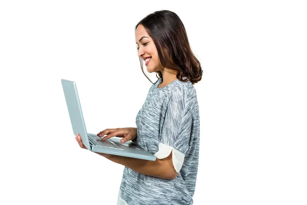 Close-up of woman holding laptop — 图库照片