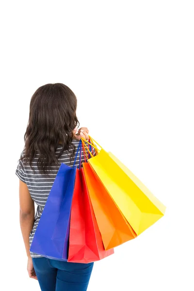 Casual kadın holding alışveriş torbaları — Stok fotoğraf