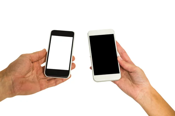 Cropped hands holding smartphones — Stock Photo, Image