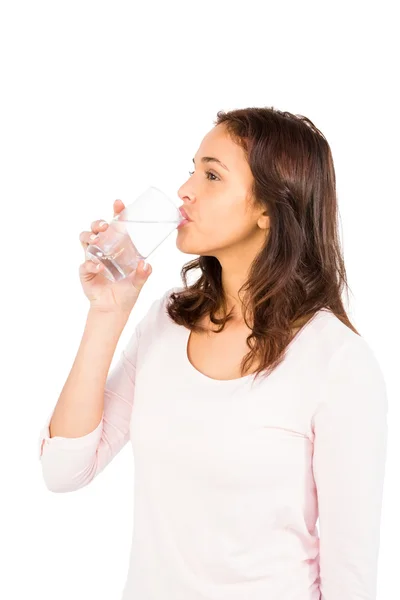 Wunderschöne Frau trinkt ein Glas Wasser — Stockfoto