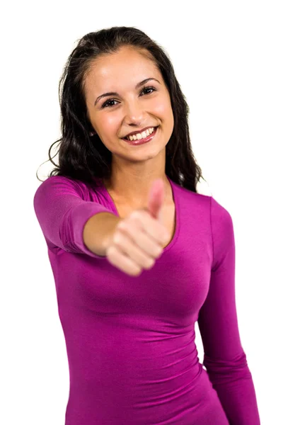 Sorrindo mulher mostrando polegar para cima — Fotografia de Stock