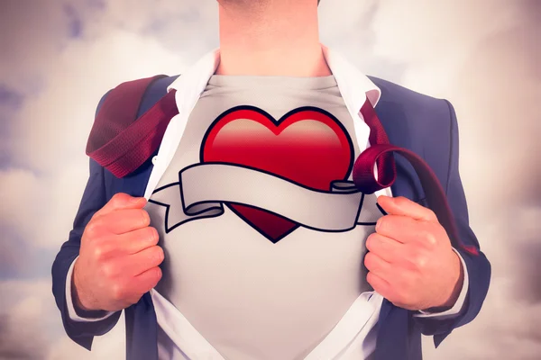 Businessman opening shirt in superhero style — Stock Photo, Image