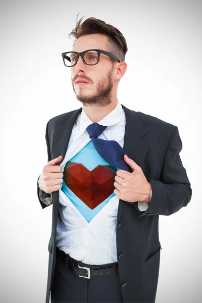 Hipster opening shirt superhero style — Stock Photo, Image