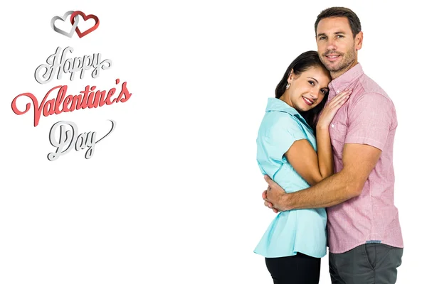 Smilende par med rød hjerteform – stockfoto