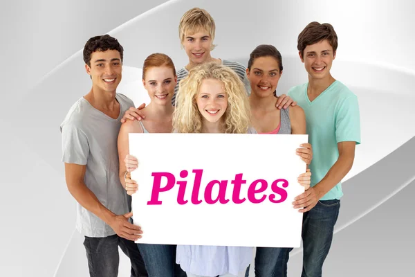 Pilates against white angular design — Stock Photo, Image