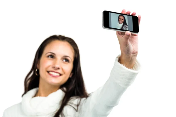 Selfie を取って笑顔の女性 — ストック写真