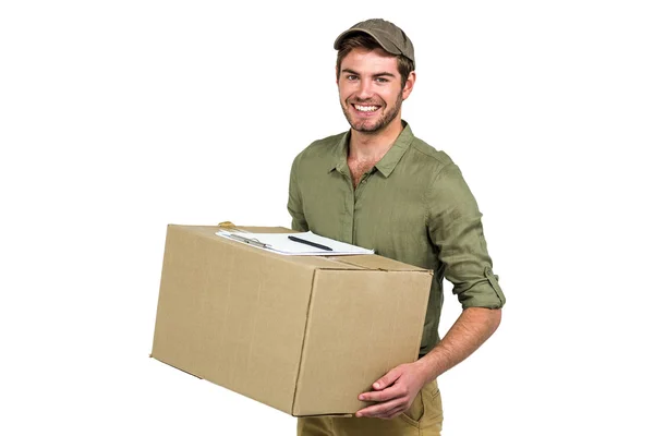 Handsome postman holding pack — Stock Photo, Image