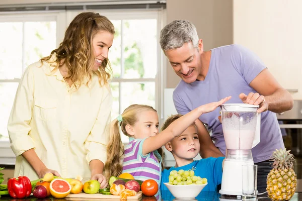 Family preparing healthy smoothie — Stock Photo, Image