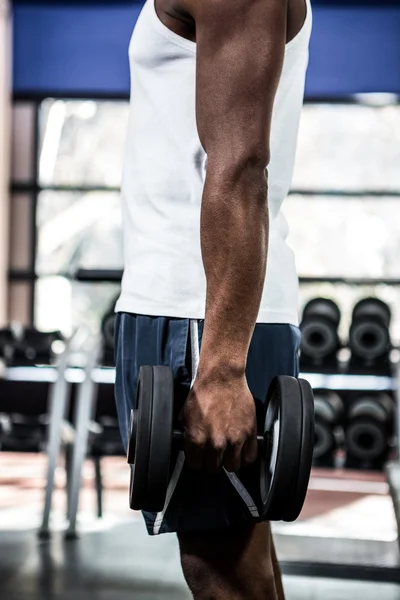 Muscular man exercising with dumbbells — Stock Photo, Image