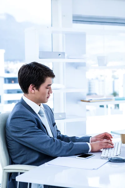 Seriöser Geschäftsmann mit seinem Computer — Stockfoto