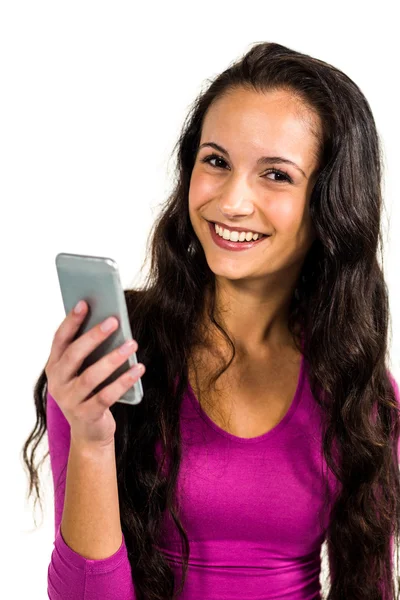 Attractive woman holding smartphone — Stock Photo, Image