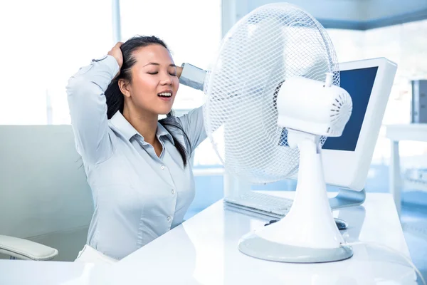 Podnikatelka před ventilátor — Stock fotografie