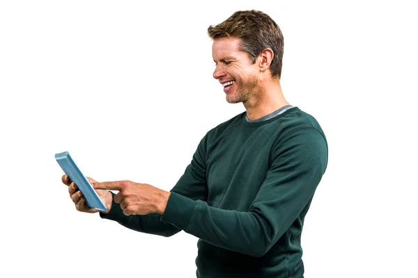 Homem feliz usando tablet — Fotografia de Stock