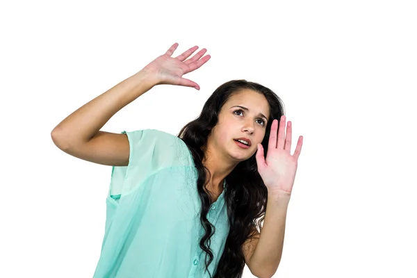 Scared woman raising hands — Stock Photo, Image