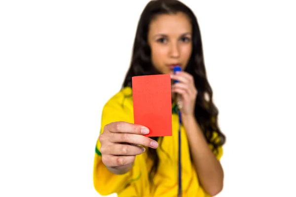 Supporting woman showing red card — Stock Photo, Image