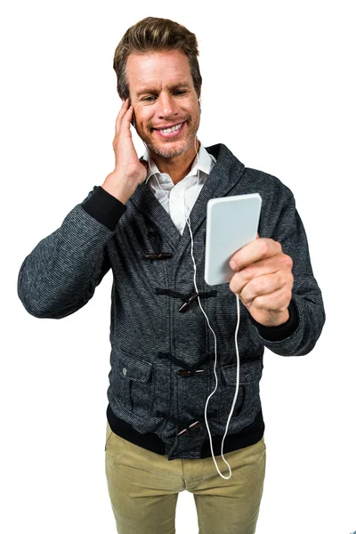 Ευτυχισμένος άνθρωπος ακούγοντας μουσική — Φωτογραφία Αρχείου