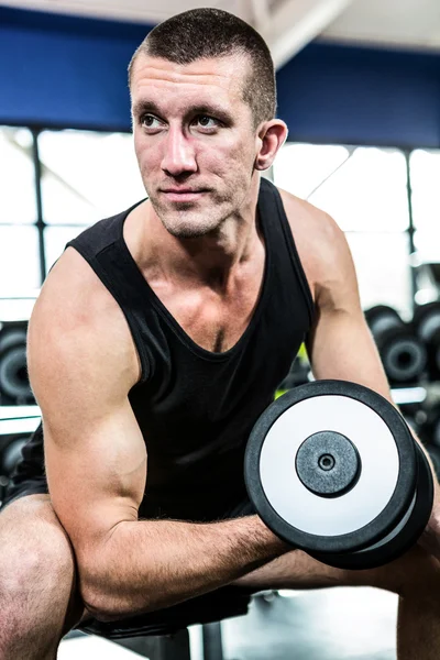 Homem muscular exercitando com halteres — Fotografia de Stock