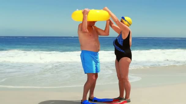 浜の年配のカップル — ストック動画