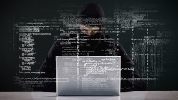 Burglar hacking into laptop — Stock Video