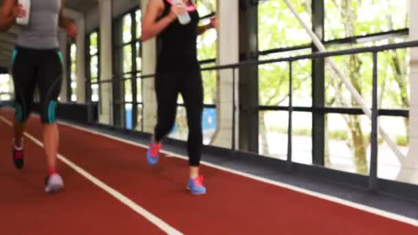 Fit women running together indoor — Stock Video