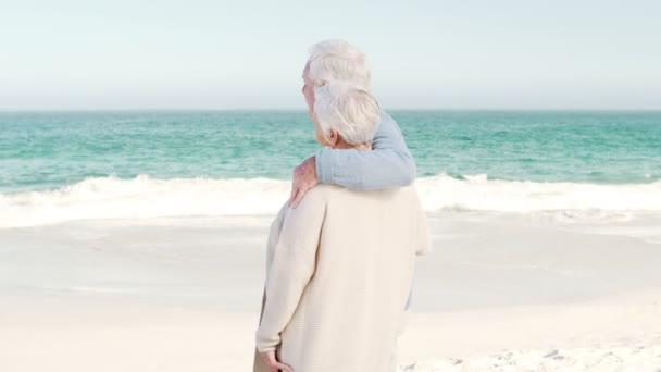 Pareja de ancianos mirando al mar — Vídeo de stock