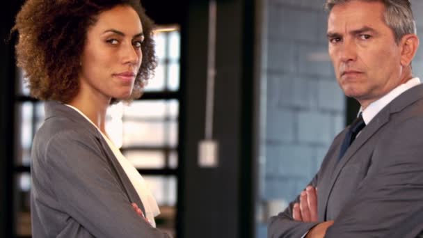 Face to face between serious businessman and businesswoman — Stock Video