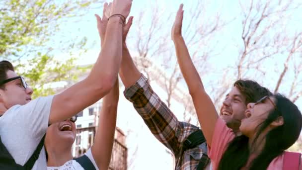 Hipster happy friends doing high five — Stock Video