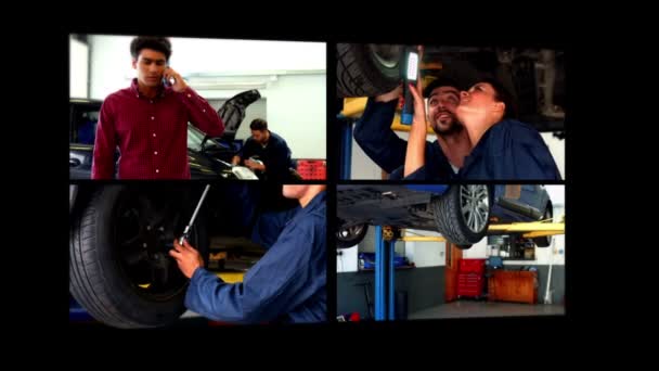Mecânica do carro em uma garagem — Vídeo de Stock