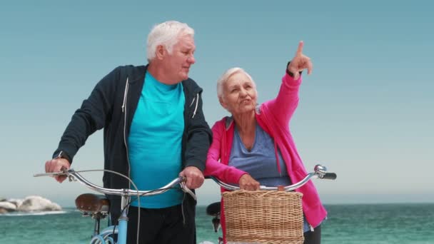 Old retired couple with bikes — Wideo stockowe