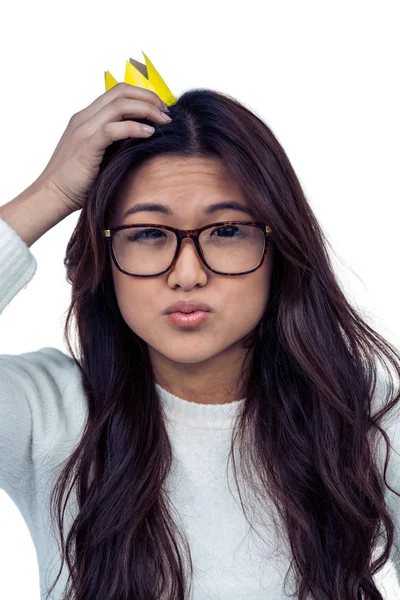 Asian woman with paper crown posing — Stock Photo, Image