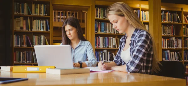 Attractive students working in library — Stock Photo, Image