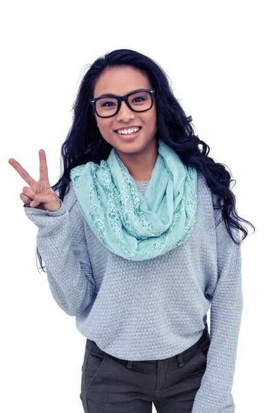 Asian woman making peace sign — Stock Photo, Image