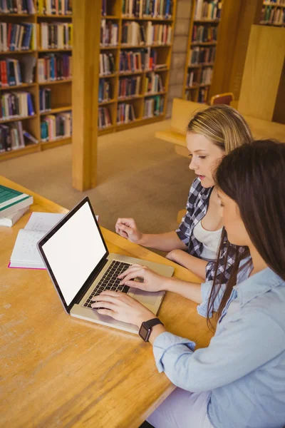 Étudiants sérieux utilisant un ordinateur portable — Photo