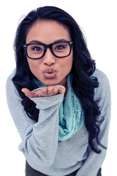 Asian woman blowing kiss — Stock Photo, Image