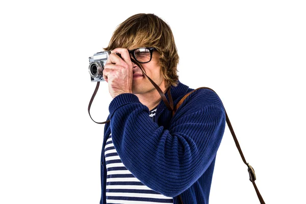Hipster fotografiert mit alter Kamera — Stockfoto