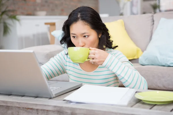 Brünette mit Laptop — Stockfoto